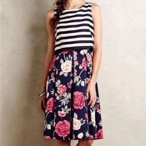 NWT Anthropologie X Moulinette Soeurs Navy Mixed Print Fit & Flare Dress Size 2